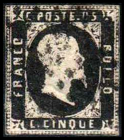 Первая почтовая марка Сардинского королевства, 1851  (Михель #1)